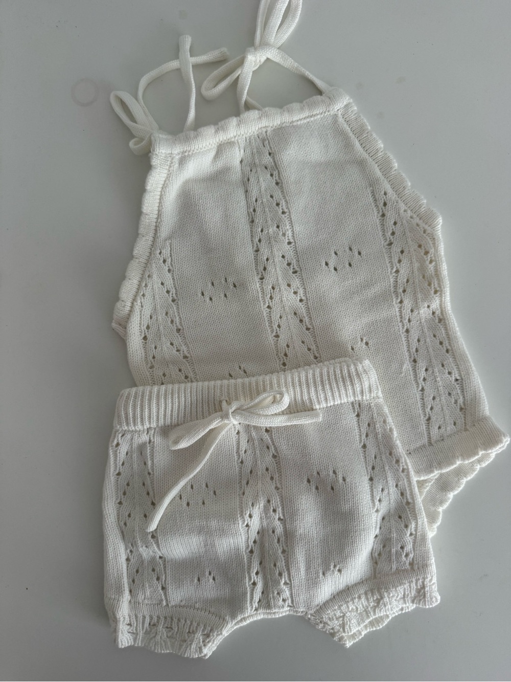 Kids White Knit Halter Top & Shorts Matching Set